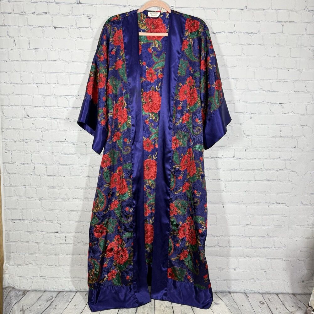 Vintage 90s Victoria's Secret Satin Sleep Dress Womens Small Purple Blue Floral